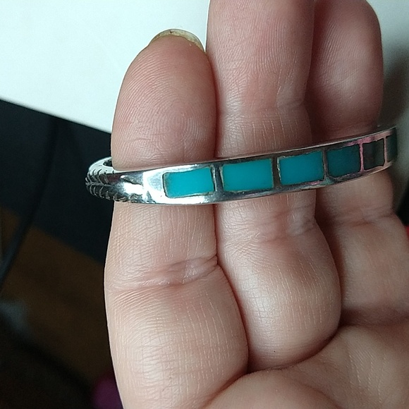 Vintage native American sterling silver 925 turquoise cuff bracelet kee designer - Picture 8 of 11